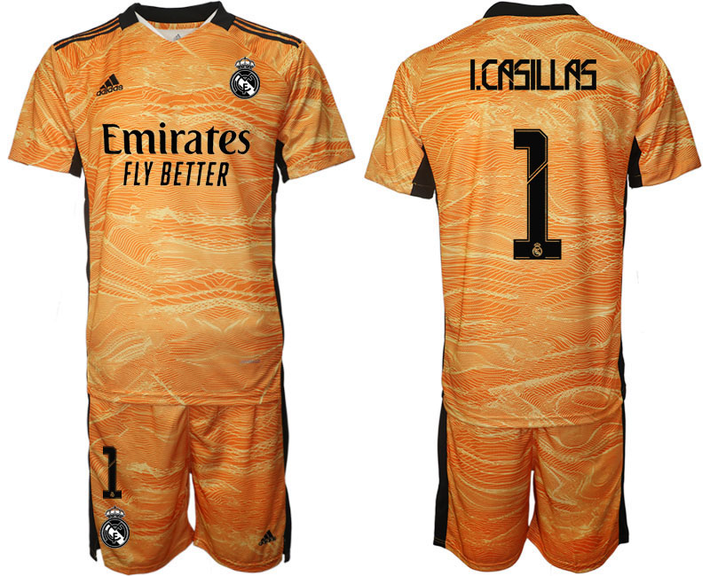 Men 2021-2022 Club Real Madrid orange yellow goalkeeper #1 Soccer Jersey